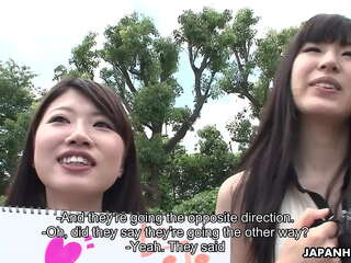 Two adorable asian teen hitchhikers suck cock in the car